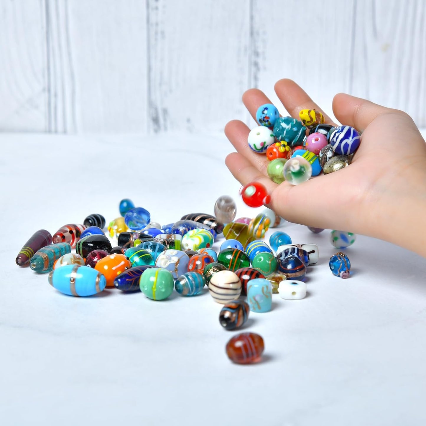 1/2 LB Bag of Assorted Glass Beads for Jewelry Making, Lampwork Murano Bead Mix for Bracelets and Necklaces, Crafting Beads Supplies Kit, Large & Small Beads