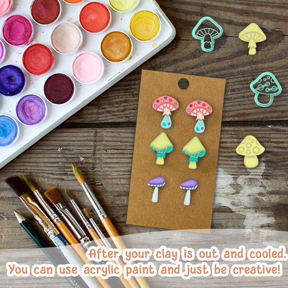 ACRNIGHEET Mushroom Clay Cutters - 15pcs 3D Clay Cutters for Polymer Clay, Clay Cutters Shapes Mushroom, Cookie Cutter, DIY Earring Making Tools with Storage Box