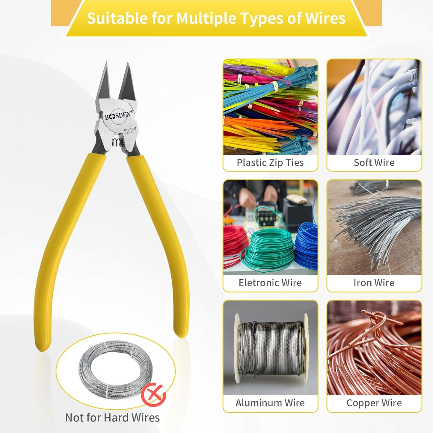 BOOSDEN Wire Cutters 10 PACK, 6 inch Wire Clippers, Dikes Side Cutter Nippers, Diagonal Cutting Pliers, Spring Loaded Flush Cut Pliers for Plastics, Crafts, Zip Tie, Floral