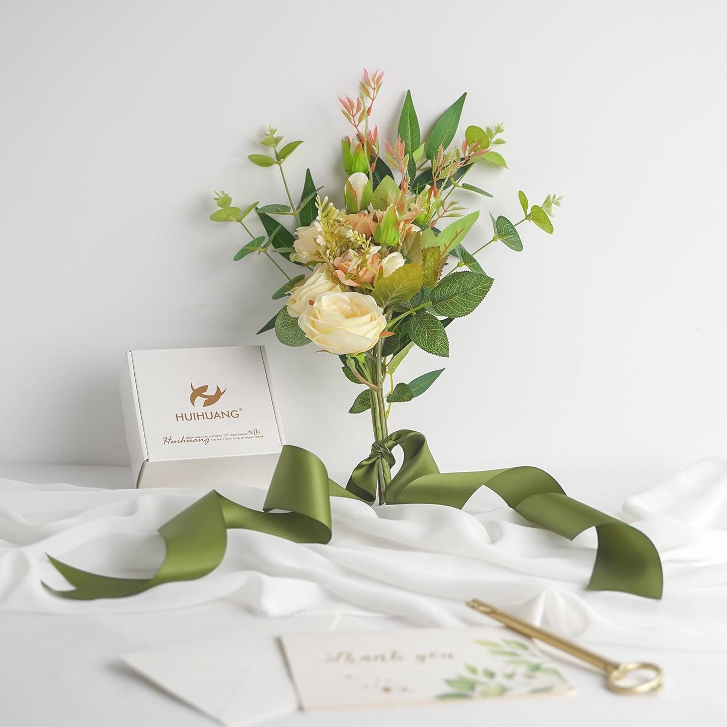 HUIHUANG Moss Green Ribbon 2 inch Double Face Green Satin Ribbon Olive Green Ribbon for for Flower Bouquet Wrap, Wedding Invitations Card, Gift Wrapping, Holiday Decor, Bows Crafts -25 Yards/Roll