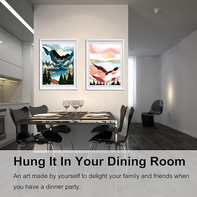 BAISITE Paint by Numbers Kit for Adults Beginners,12" Wx16 L 2 Pack Canvas for Painting Kits for Adults in Colorful Box-Sunset Lake Mountains1112