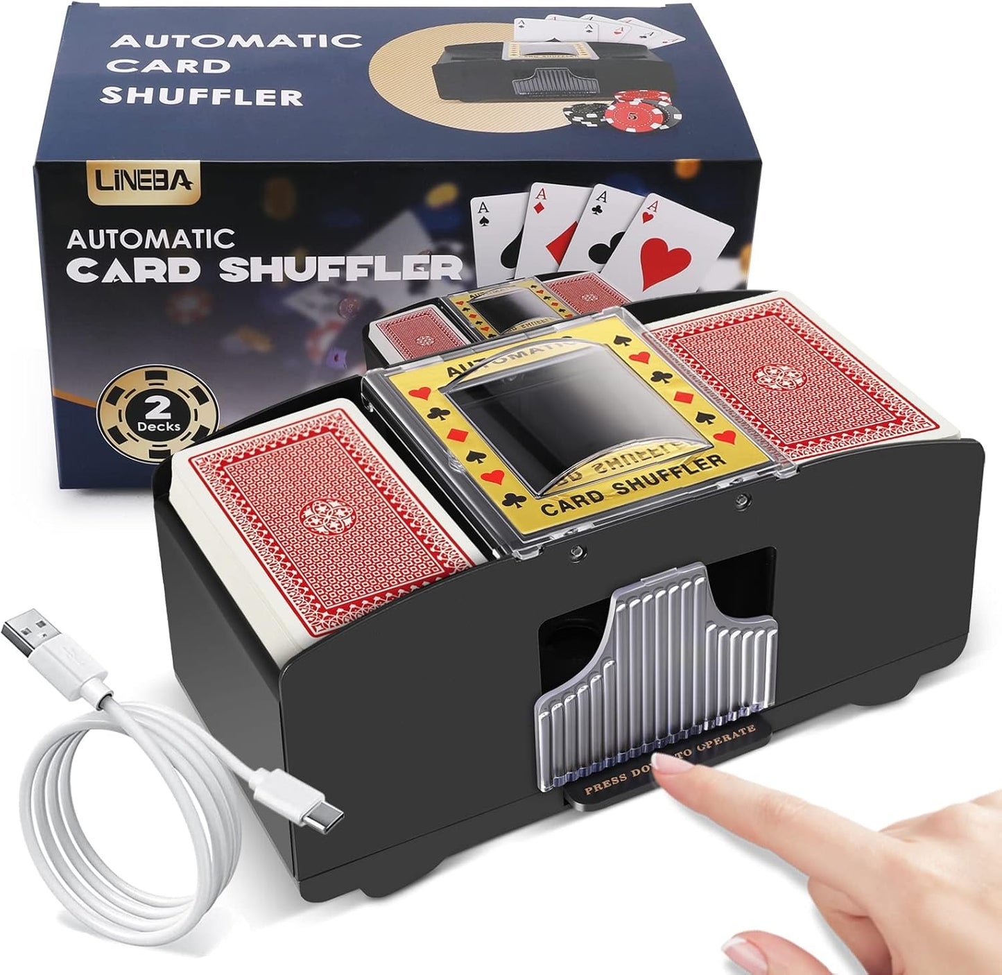 Card Shuffler 2 Deck, USB-C/Battery-Powered Automatic Playing Card Shuffler for UNO Poker Home Card Games