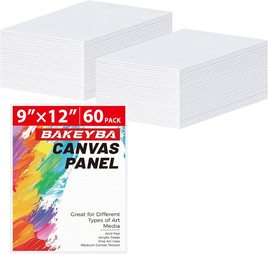 Canvas Boards 60 Pack, 9x12 Inch Painting Canvas Panels White Blank 100% Cotton Art Supplies for Acrylics Oil Watercolor Tempera Paints