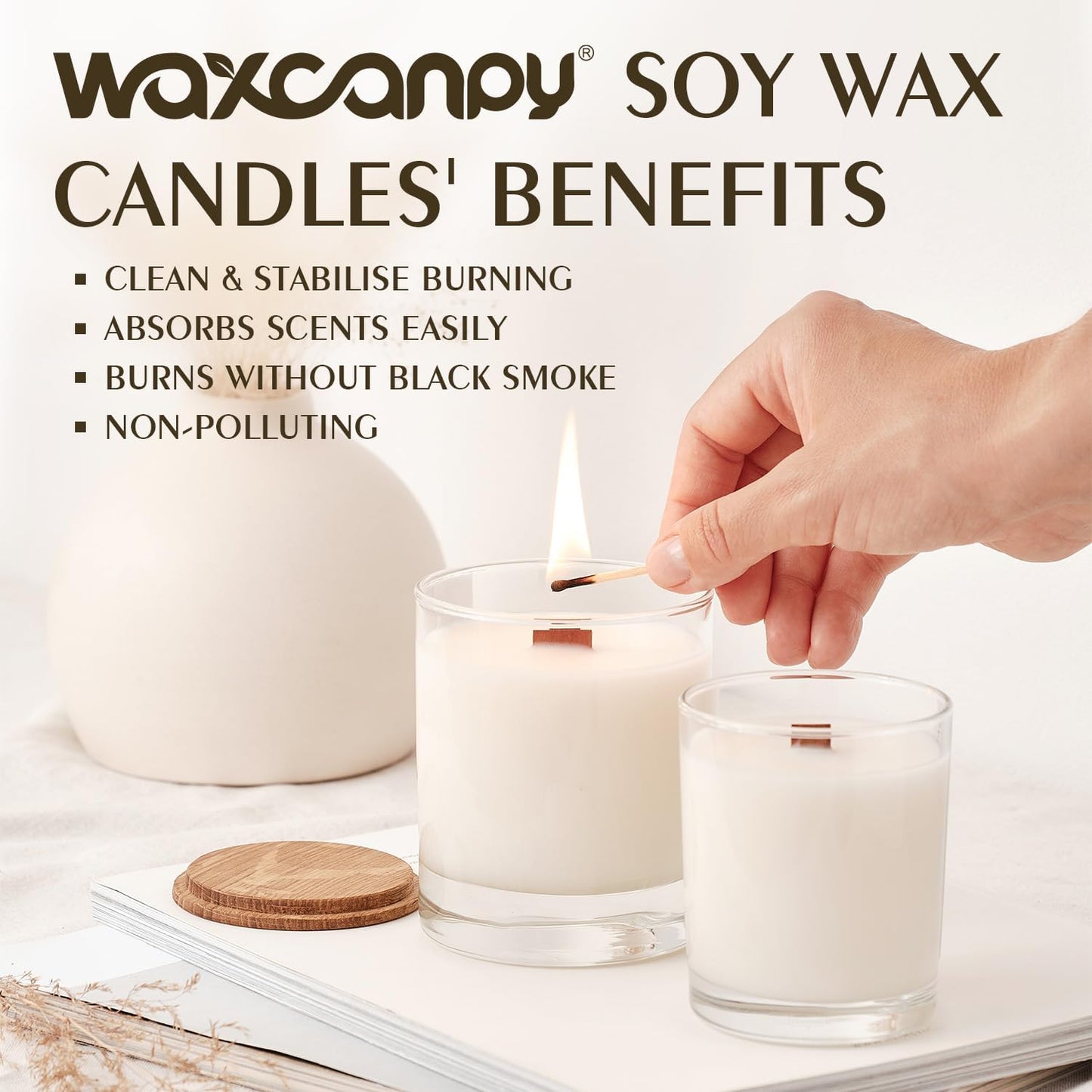 Soy Wax, Waxcanpy Natural Soy Wax for Candle Making, Organic Candle Wax from Farm, No Additives, Harmless and Pure (0.5lb)
