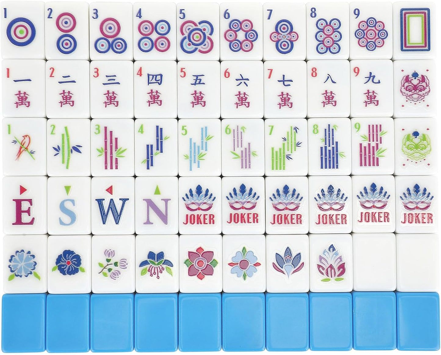 American Mahjong Tile Set,166 Tiles White Blue Melamine Tiles,Mahjong Game Set with Portable Travel case