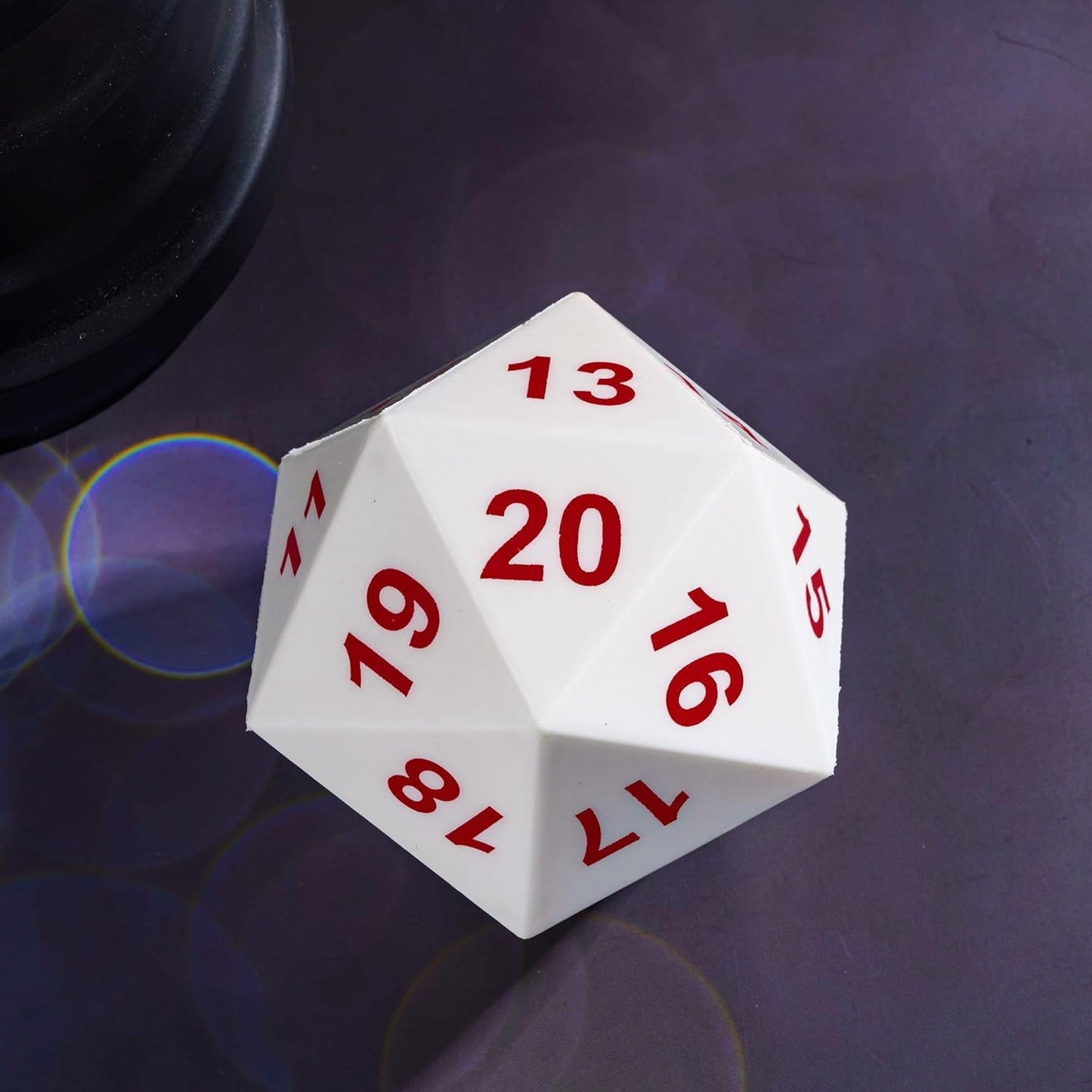 Large D20 Foam DND Dice, 80mm Spindown D&D RPG 20 Sided Dice with Drawstring Bag for Role Playing Games （White ）