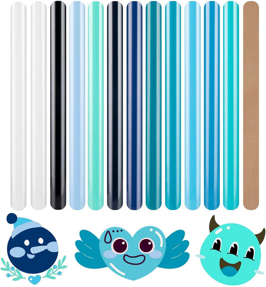 HTVRONT Heat Transfer Vinyl Blue HTV Vinyl - 13 Sheets of Various Blue HTV for Shirts, Turquoise Iron on Vinyl Compatible with Cricut Cutting Machine & Cameo
