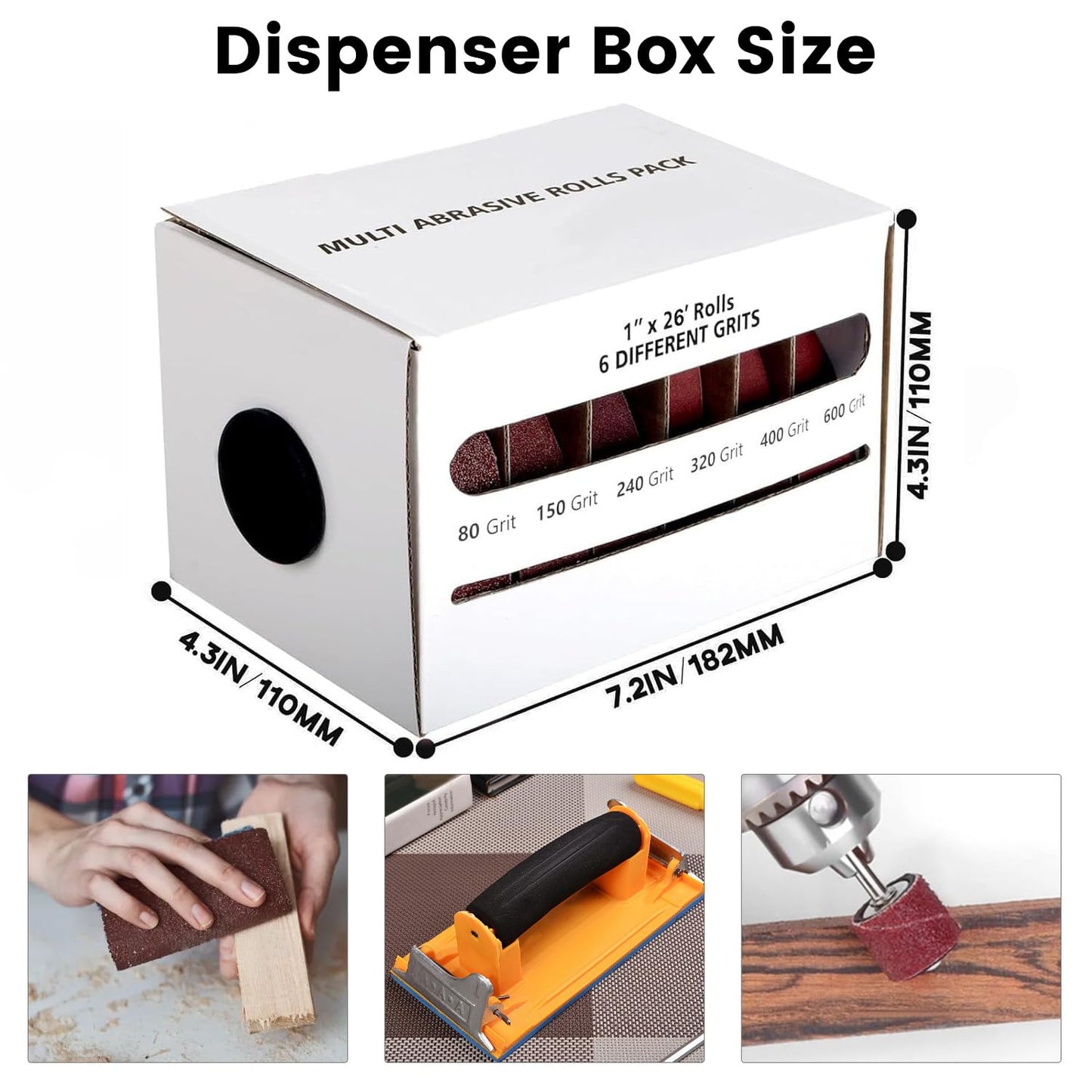 Emery Cloth Roll,6 Grits 1'' x 26FT Sandpaper Roll with Dispenser,80 150 240 320 400 600 Grit Sand Assortment,Sanding Paper Roll & Sandpaper Sheets for Metal Auto Wood Dry&Wet Polishing.(6Rolls 26FT)