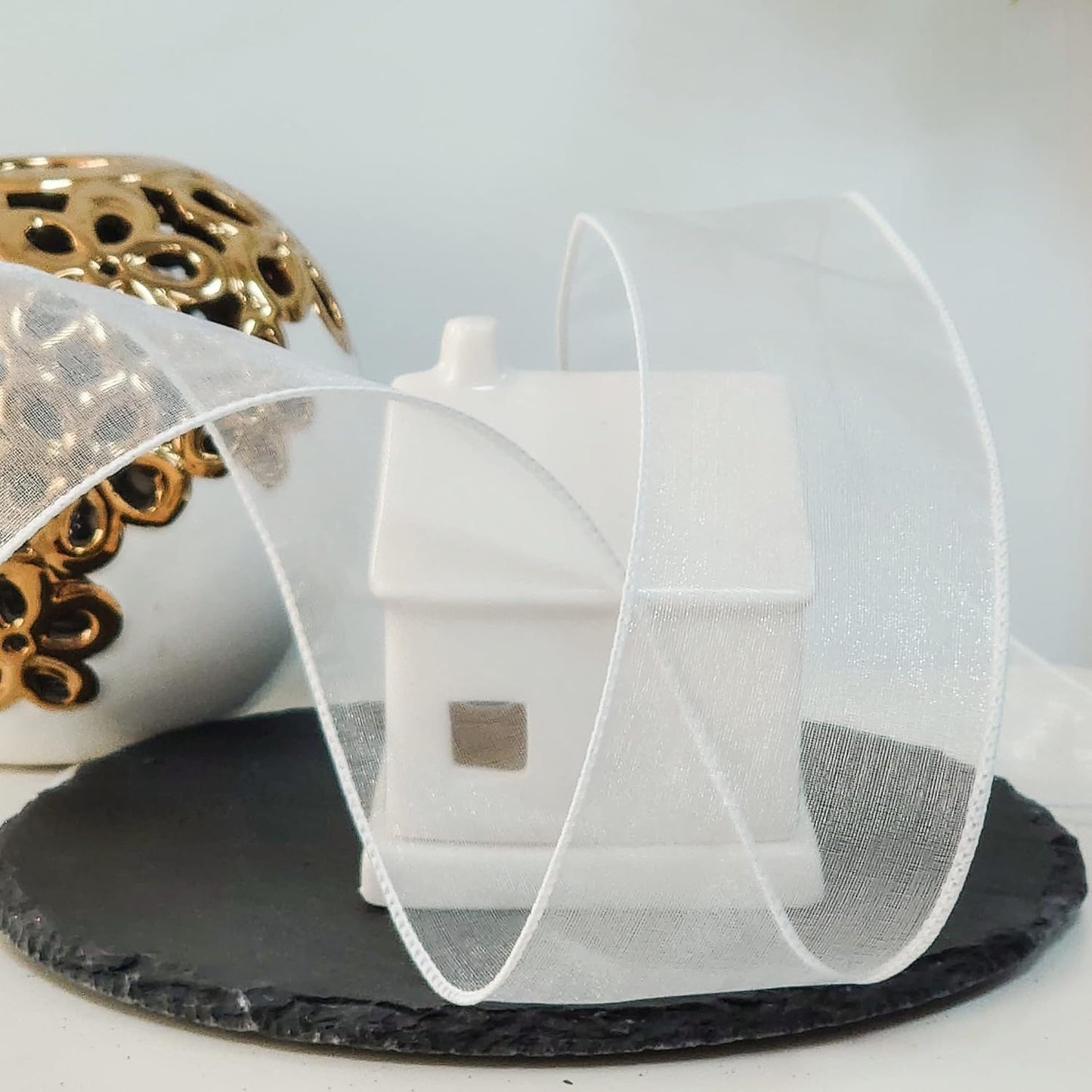 CT CRAFT LLC Sheer Organza Wired Ribbon 2.5" x 50Yards White for Wedding Chair Bow Flora Bouquet Gift Wrapping Christmas Tree Home Decor Wreath