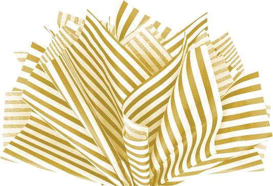 Flexicore Packaging Metallic Gold Pin Stripe Print Gift Wrap Tissue Paper Size: 15 Inch X 20 Inch | Count: 100 Sheets | Color: Gold Pin Stripe