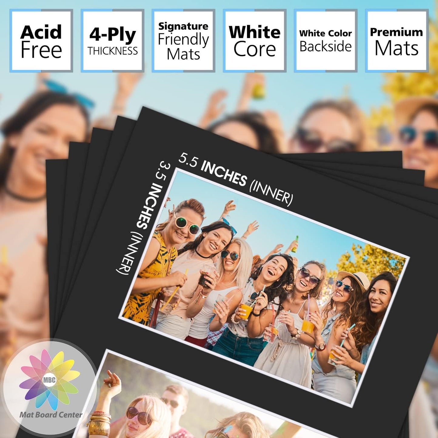Mat Board Center, Pack of 5, Photo Picture Mats - Acid Free, 4-ply Thickness, White Core - for Pictures, Photos, Framing (8x10 for 2-4x6 White)