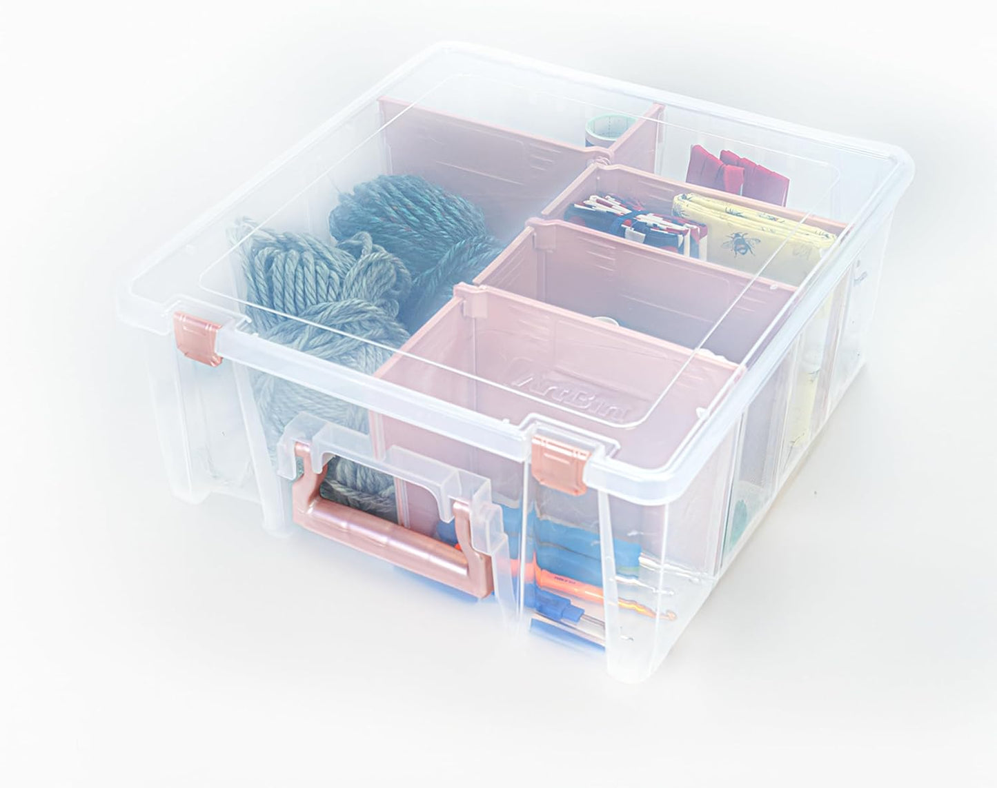 ArtBin 6990RK Super Satchel Double Deep, Portable Art & Craft Organizer with Handle, [1] Plastic Storage Case, Clear with Rose Gold Accents
