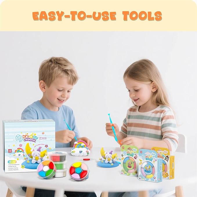 Air Dry Clay for Kids - Modeling Clay Kits, Ultra Light & Soft, Safe & Non-Toxic, 10 Boxes DIY Model Magic Clay 60 Colors with Sculpting Tools und Tutorials, Creative Art Crafts Toys Gifts Boys Girls