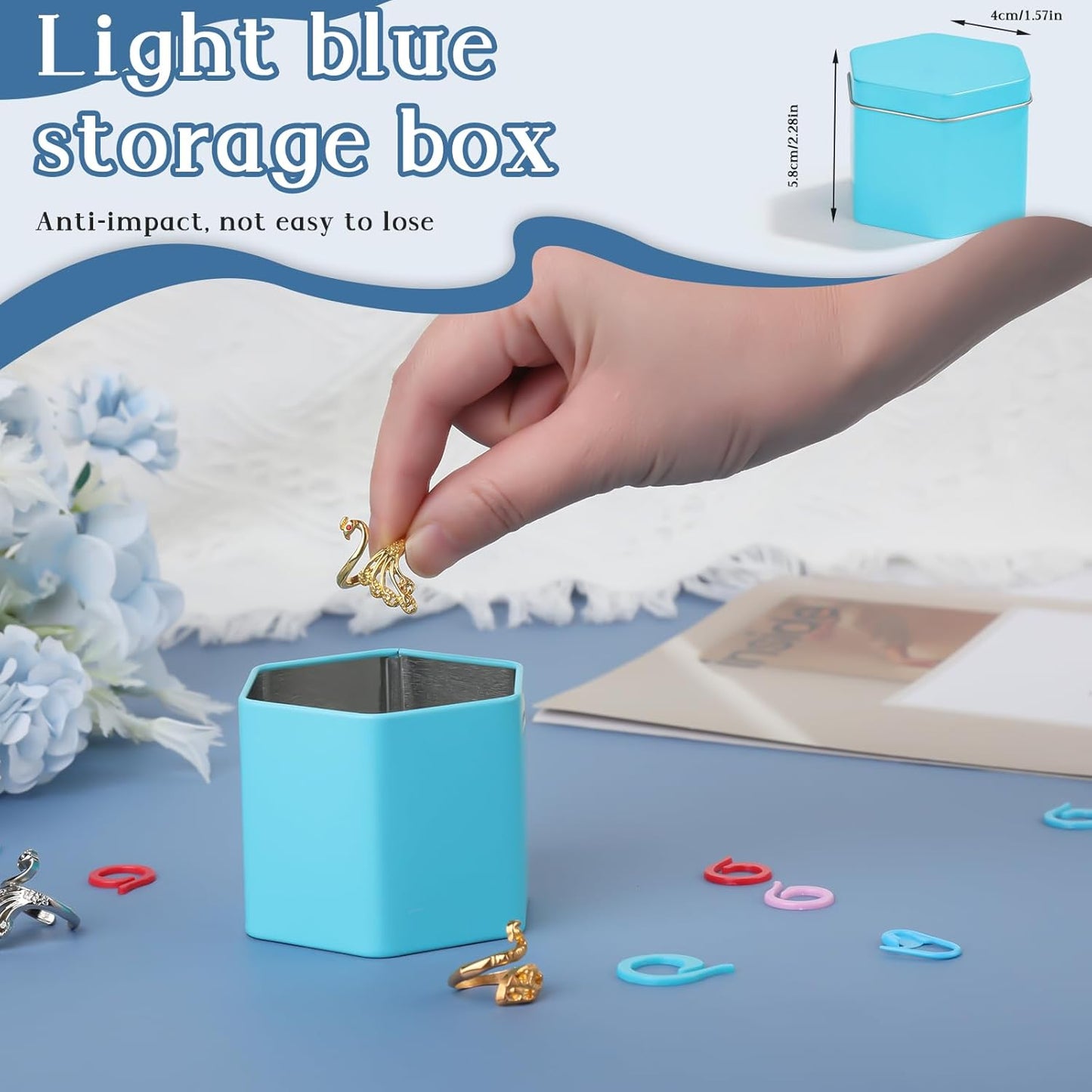 34 Pcs Adjustable Crochet Ring Set, 8 Pcs Knitting Ring, Tension Rings for Crocheting, Crochet Ring for Finger, Stitch Markers Plastic Needles for Crocheting, Crochet Accessories with Storage Box