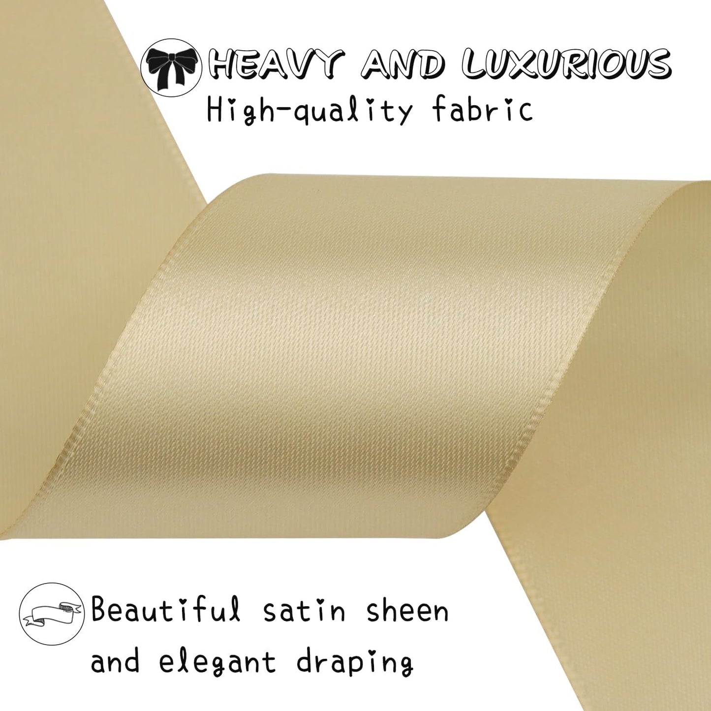 Champagne Solid Satin Ribbon 2 Inch 25 Yards Solid Polyester Fabric Ribbon for Gift Wrapping Wedding Christmas Baby Shower Birthday Party Decoration Handmade Immortal Flower Craft