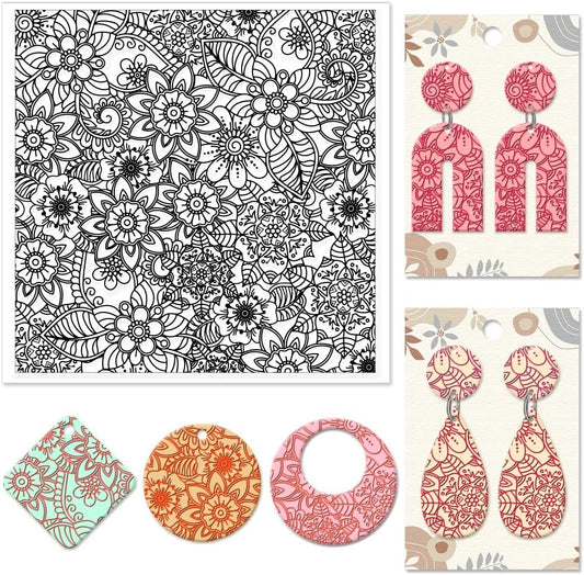 CHGCRAFT Abstract Flowers Geometric Flowers Silicone Texture Stamp Polymer Clay Molds DIY Clay Texture Tools for Clay Pottery Earring Jewelry Making Stamp Engraving Machines, Flower, 5.5x5.5inch