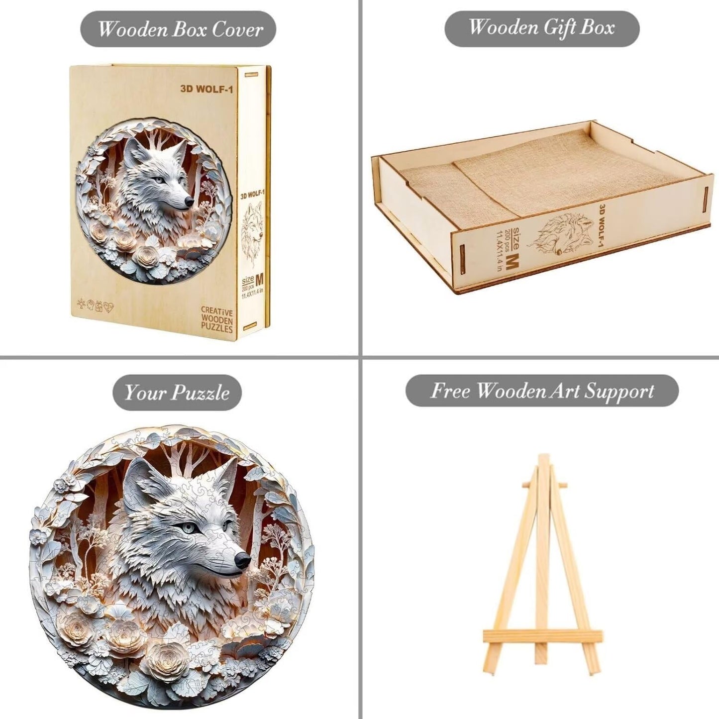 Wooden Puzzles Adults, 3D Wolf Wooden Puzzles 200 Pieces, Unique Animal Shaped Wood Challenging Jigsaw Puzzles Gifts for Adults, 11.4x11.4in