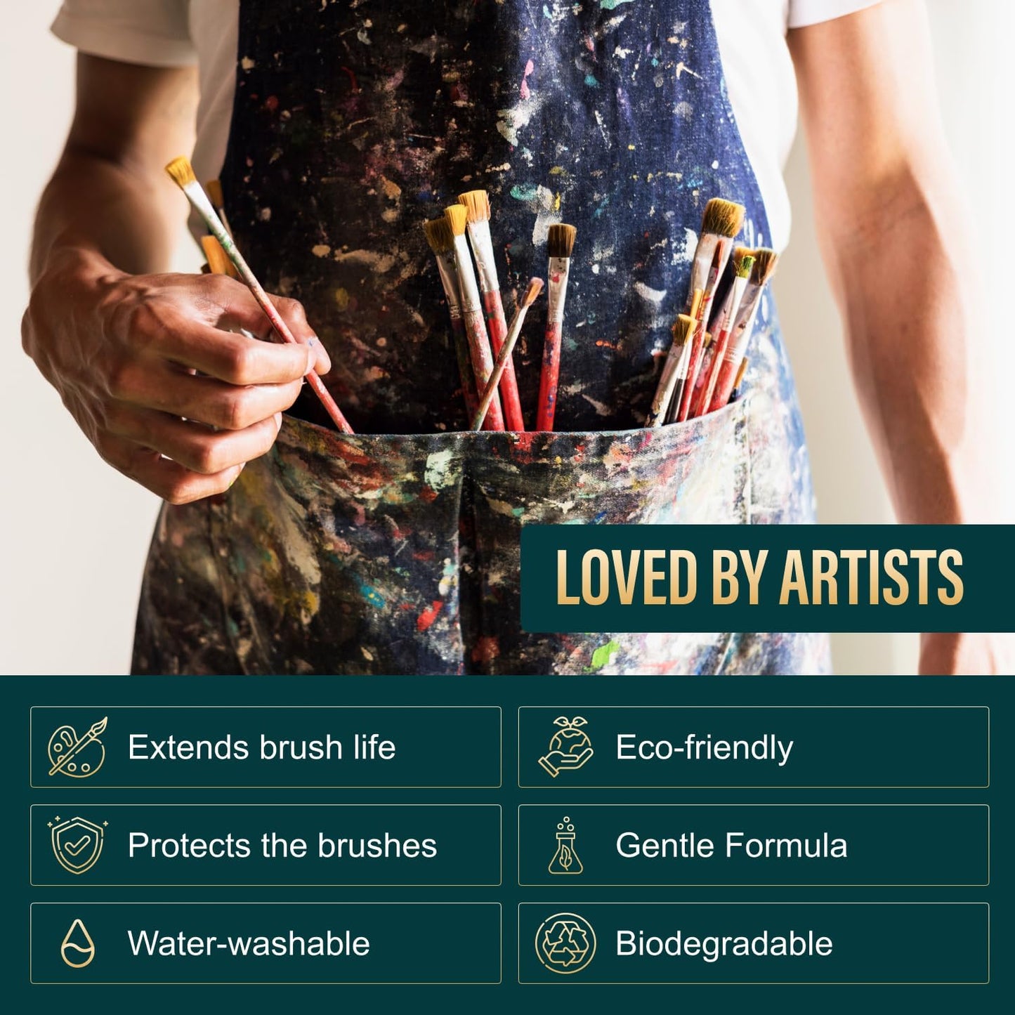 Oil Paint Brush Cleaner and Restorer - Paintbrush Cleaner for Acrylic, Oil, and Glass Paints-Biodegradable, Non-Toxic, Odorless, Eco-Friendly, Quick-Clean Formula Paint Remover (8 Fl Oz)