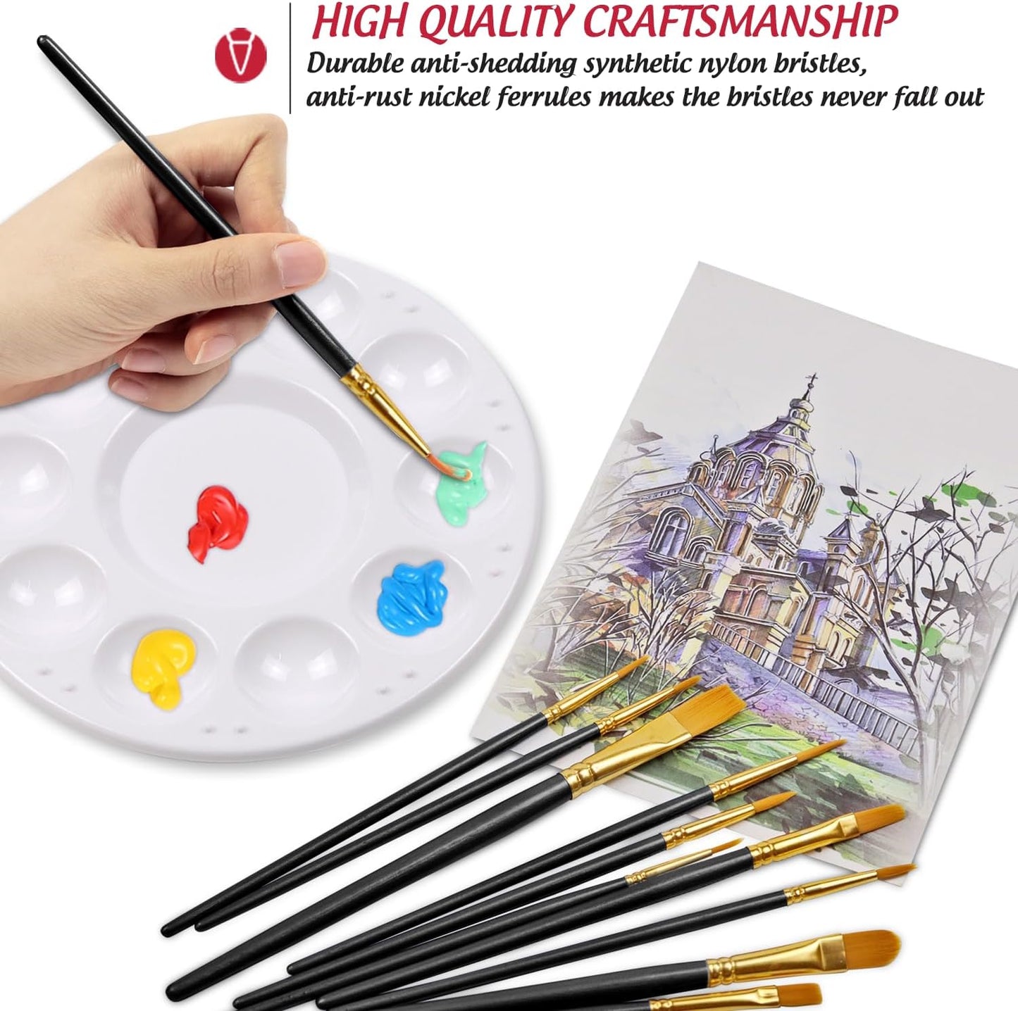 Halloween Paint Brushes Palettes Set by DUGATO, 2 Packs/20pcs Round Pointed Tip Nylon Hair Brushes with 5 Paint Trays for Acrylic Watercolor Oil Gouache Tempera and Body Painting (Black)