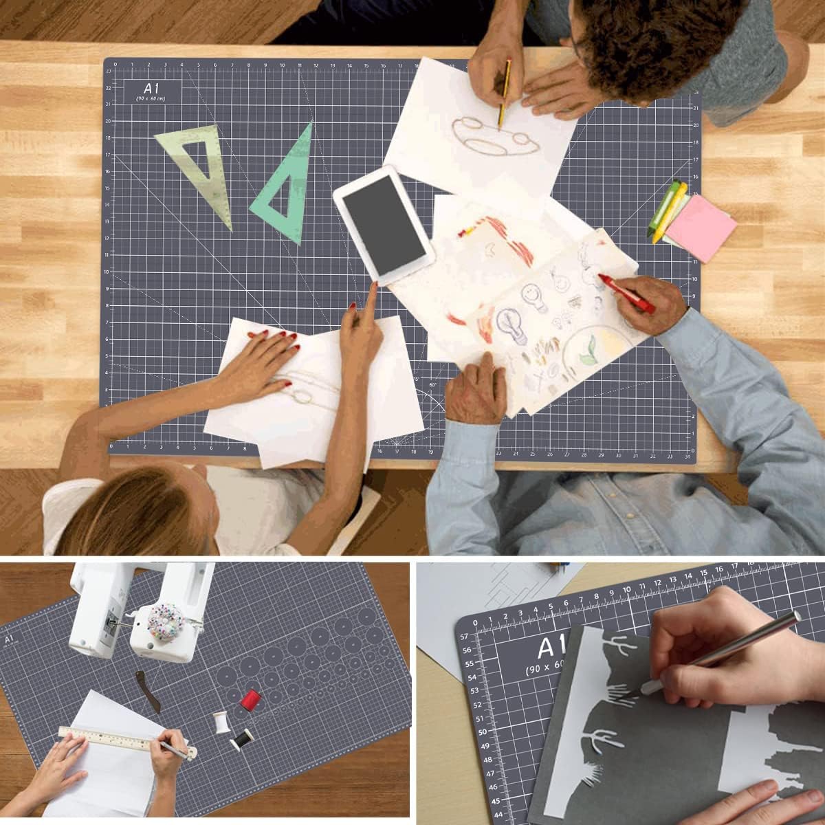 Headley Tools Thickened 24 x 36 Inch Self Healing Cutting Mat, Durable A1 Double Sided 5-Layer Craft Cutting Board for Fabric, Quilting, Sewing, Hobby, Scrapbooking, Arts and Crafts Project, Dark Gray