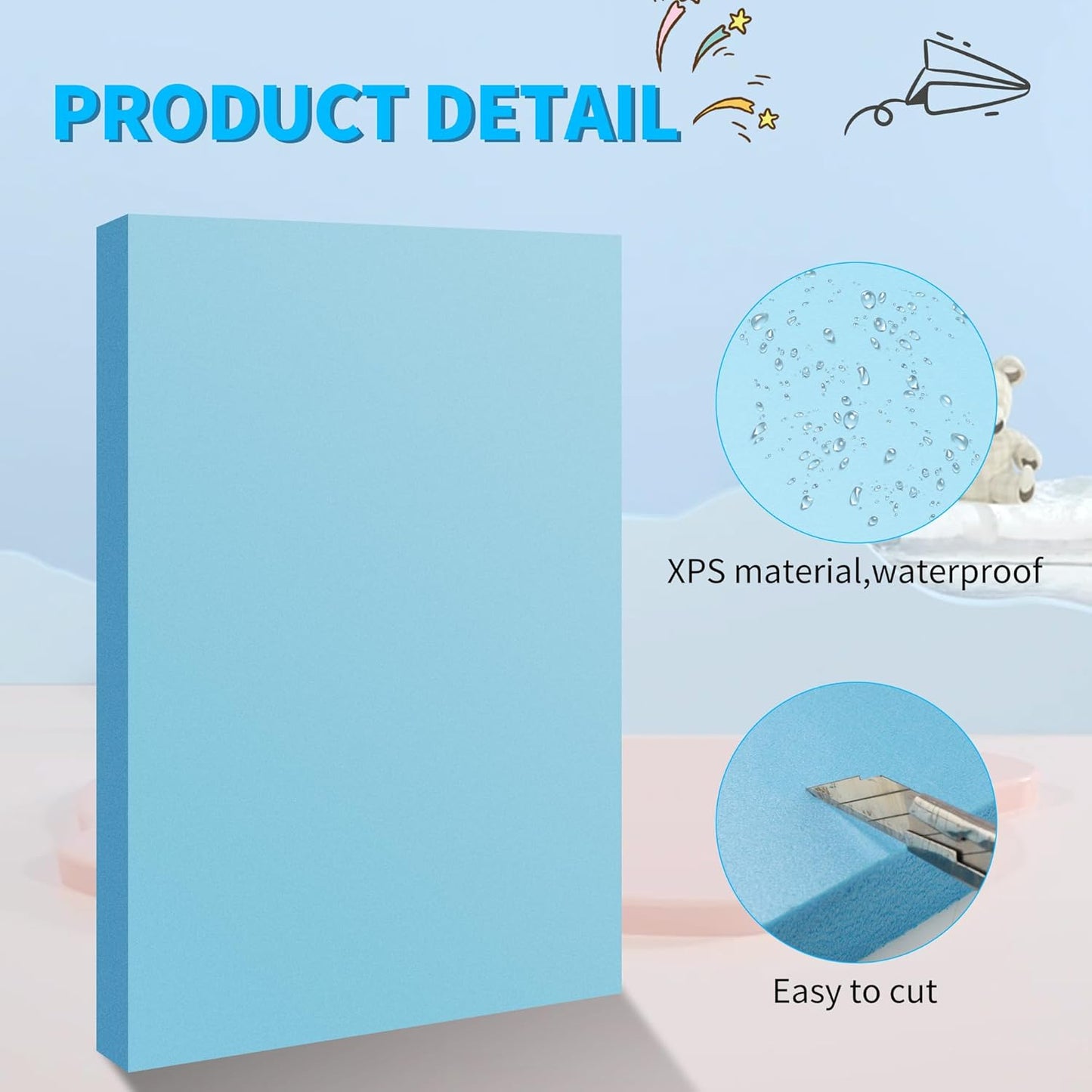 LuckyFoam Blue 10 Pack 12x7.5x0.79 inch Foam Sheets 0.79 Inch Thick Polystyrene Rectangles XPS Foam Board Craft for Insulating DIY Modeling Art Supplies