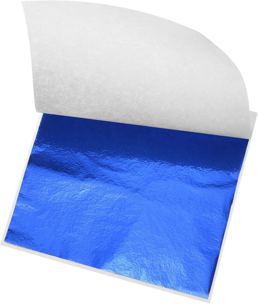 MECCANIXITY Gold Leaf Foil Sheet, Blue Leaf Papers, 3.3 x 3.1inch for Art Decoration, Sculptures, Painting, Pack of 100