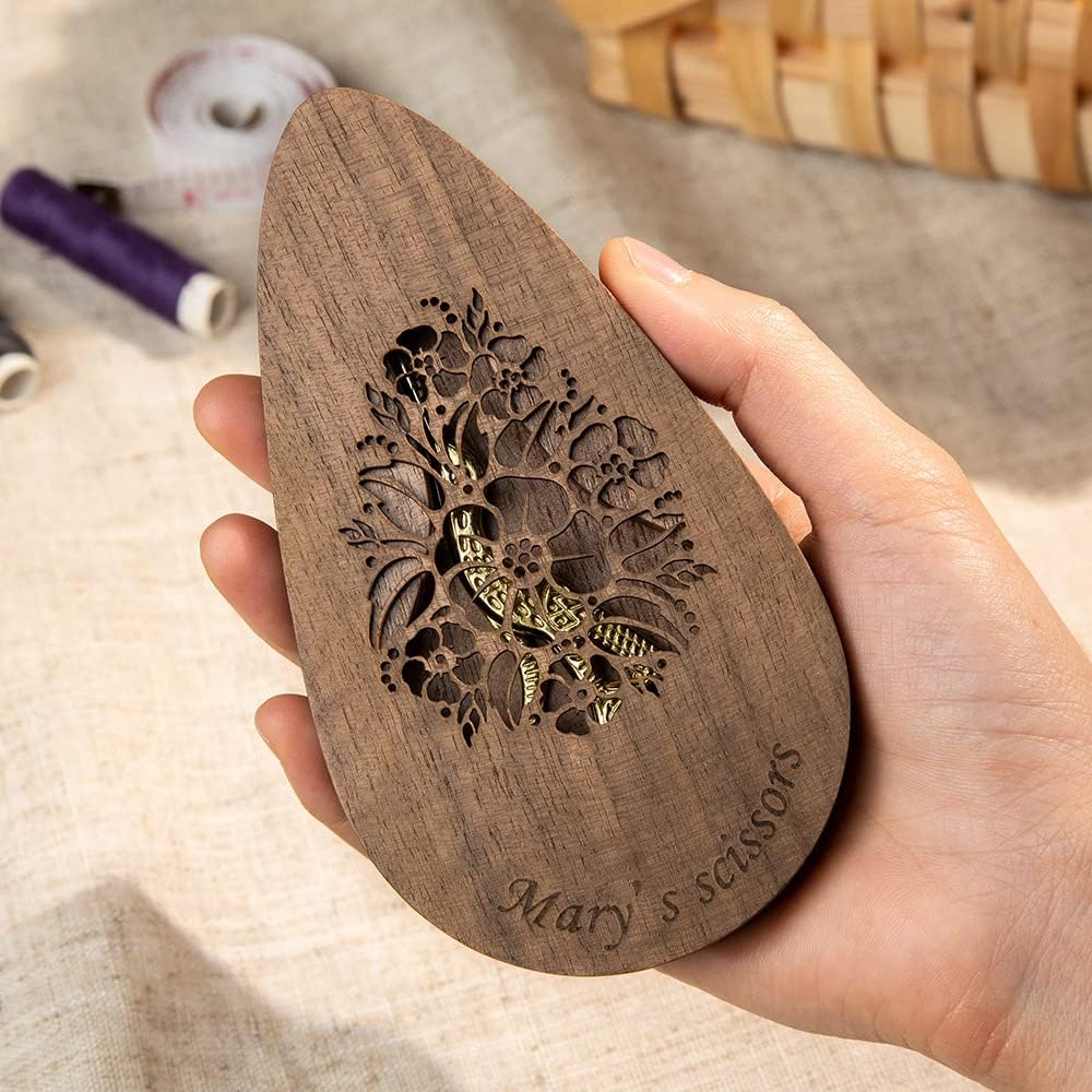 Vintage European Scissor With Customize Case Stainless Steel Personalized Engraved Name Scissor Wood Box for Cross Stitch Cutting Embroidery Sewing Handcraft Craft Art Work DIY Tool Needlework