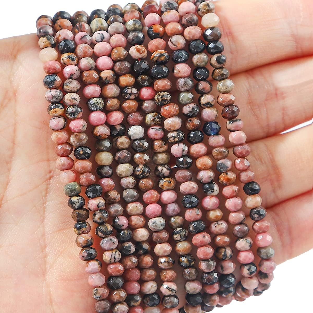 Natural Rhodochrosite Beads 4x2mm 120pcs Faceted Rondelle Loose Semi Gemstone Beads for Jewelry Making Design