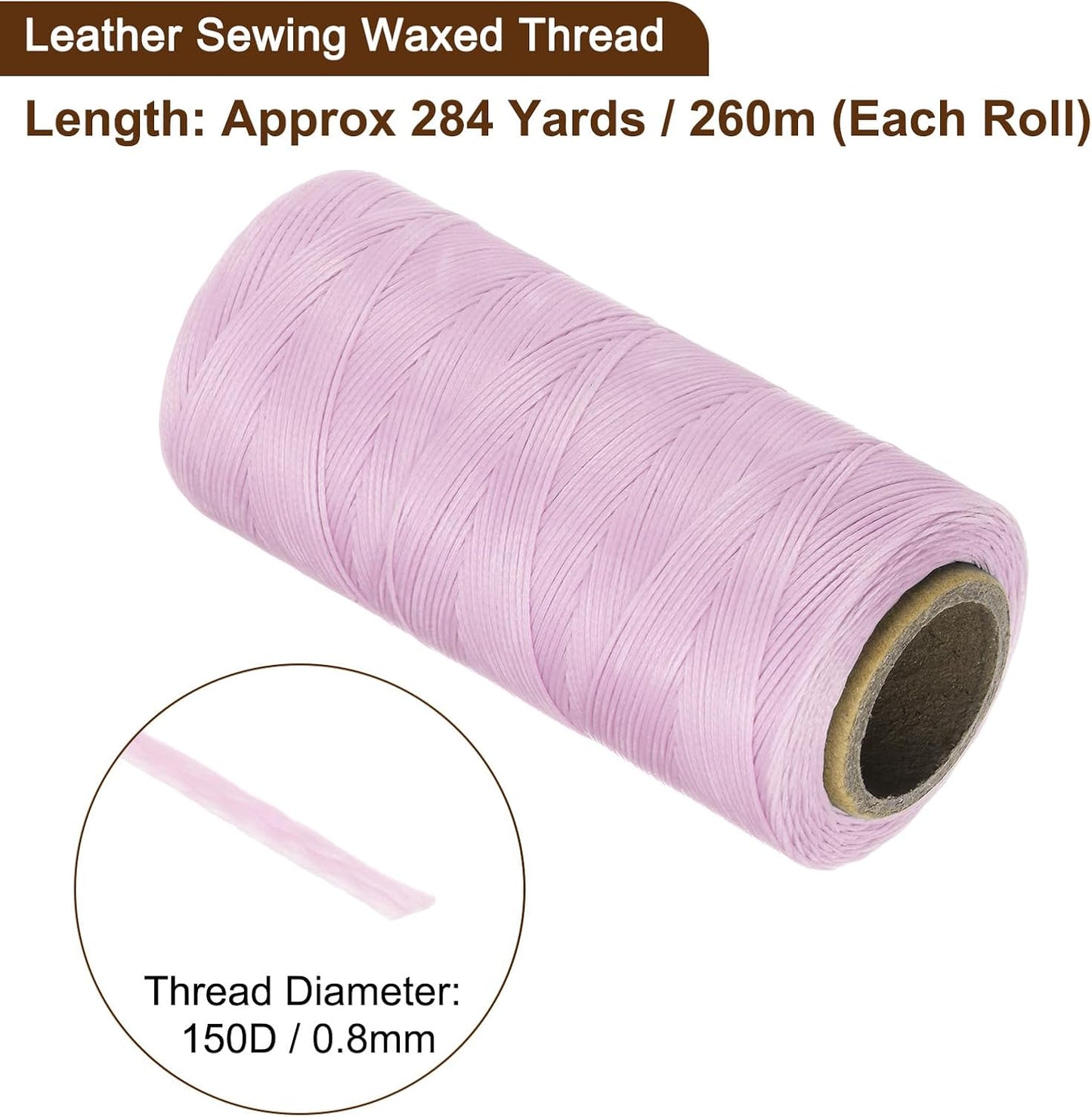 uxcell 150D 0.8mm Flat Waxed Thread 284 Yards Polyester Leather Sewing Waxed String Hand Stitching Waxed Cord for Leather Stitching Sewing Bookbinding DIY Craft Purple Brown