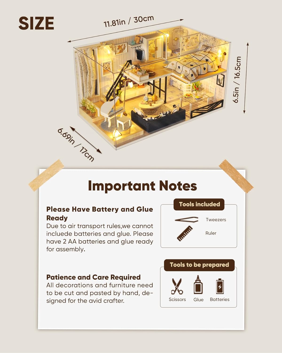 DIY Miniature House Kit, DIY Home Kit for Adults to Build, Modern Dollhouse Kit with Dust Proof & LED, Mayberry Street Miniatures, Ideal Gifts for Birthday,Valentine Christmas(Satisfied Apartment)