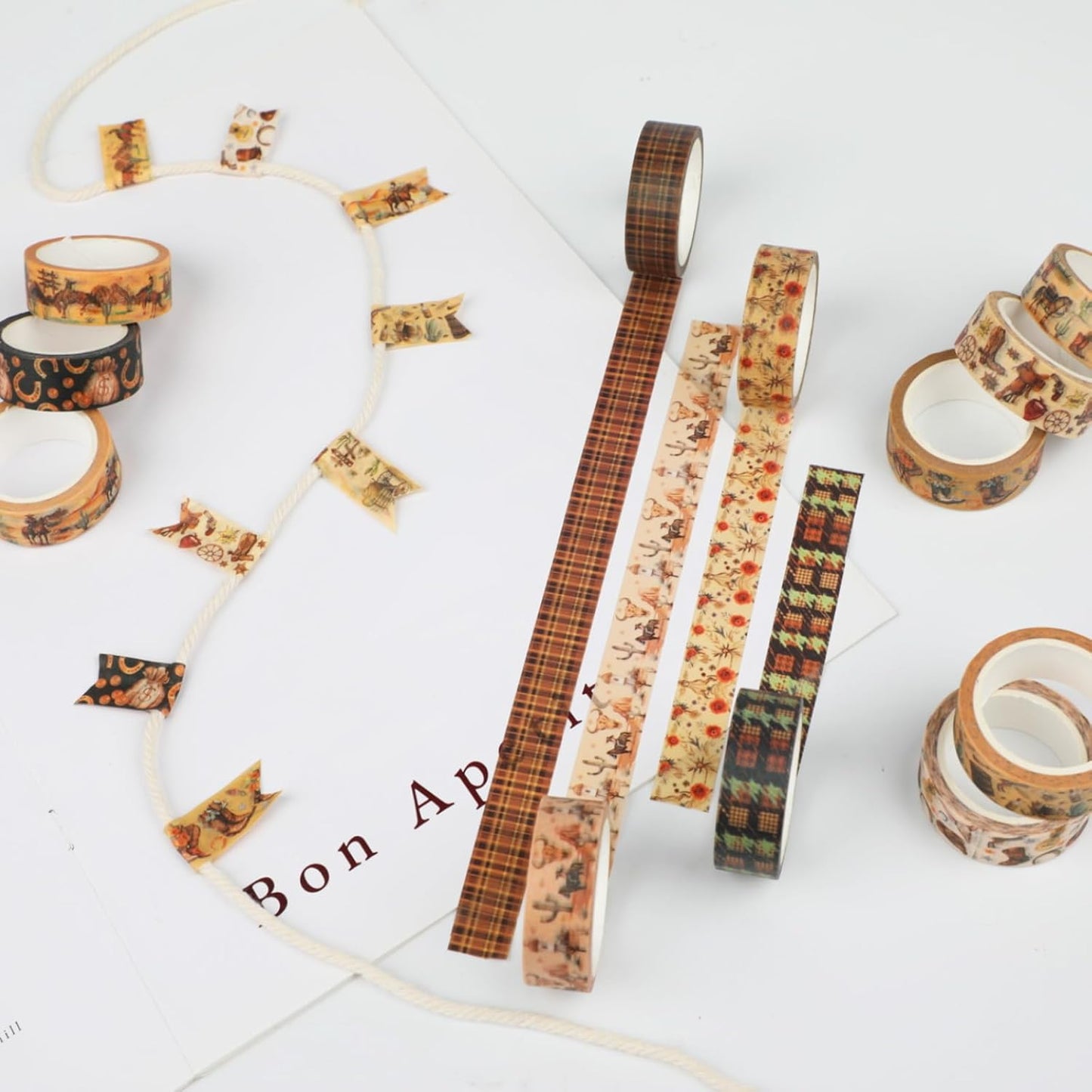 12 Rolls Western Washi Tapes, Wild West Cowboy Masking Tapes, Cowboy and Cowgirl Decorative Adhesive Stickers for Handbook Sticker Scrapbook Journaling Party Supplies DIY Craft Gift Wrapping 16.4FT