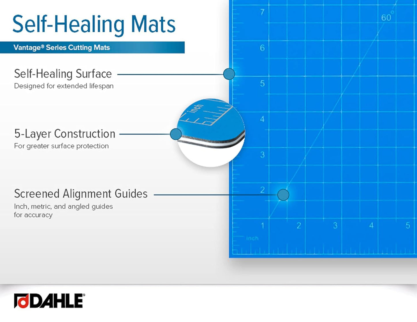 Dahle Vantage 10690 Premium Self-Healing Cutting Mat, 9"x12", 1/2" Grid, 5 Layers for Max Healing, Perfect for Crafts & Sewing, Blue