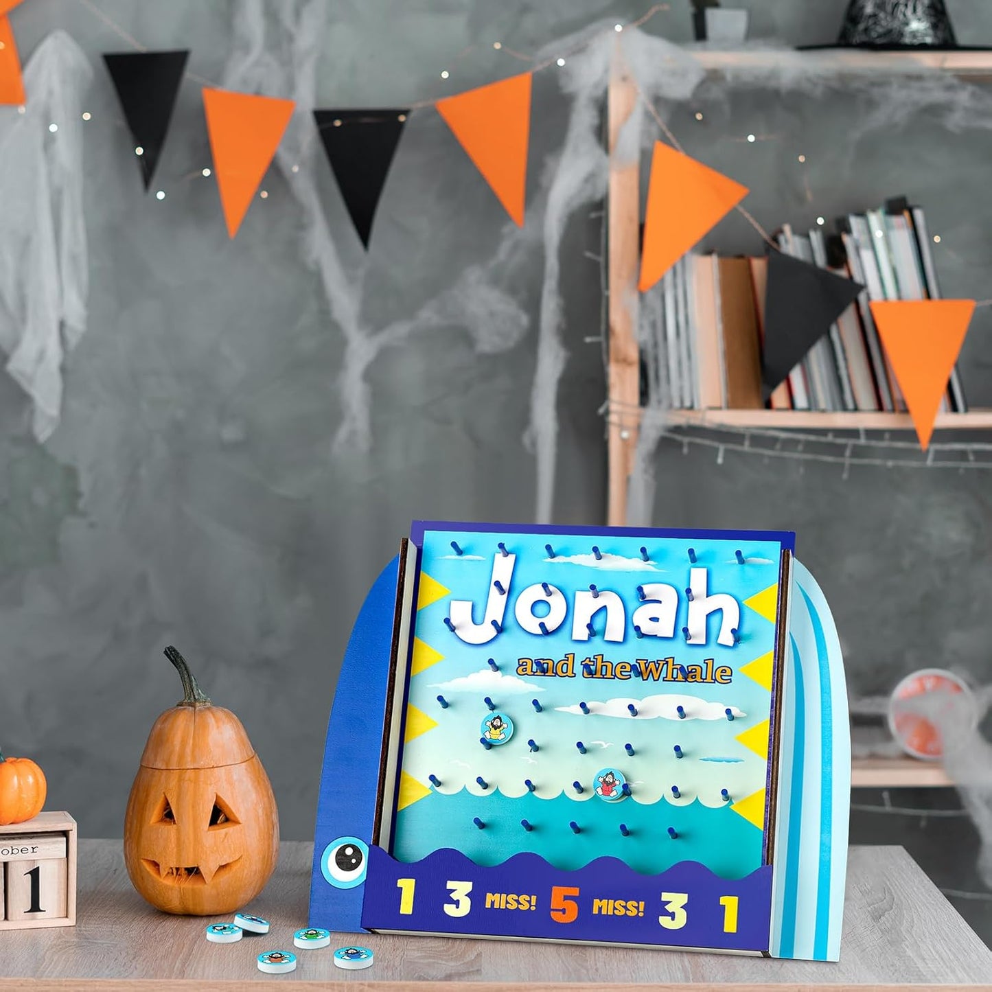 8 Pcs Jonah and The Whale Halloween Disk Drop Game Wood Tabletop Religious Disc Drop Game Halloween Party Favors for Family Table Activities Birthday Party Supplies 13 x 10.2 Inches