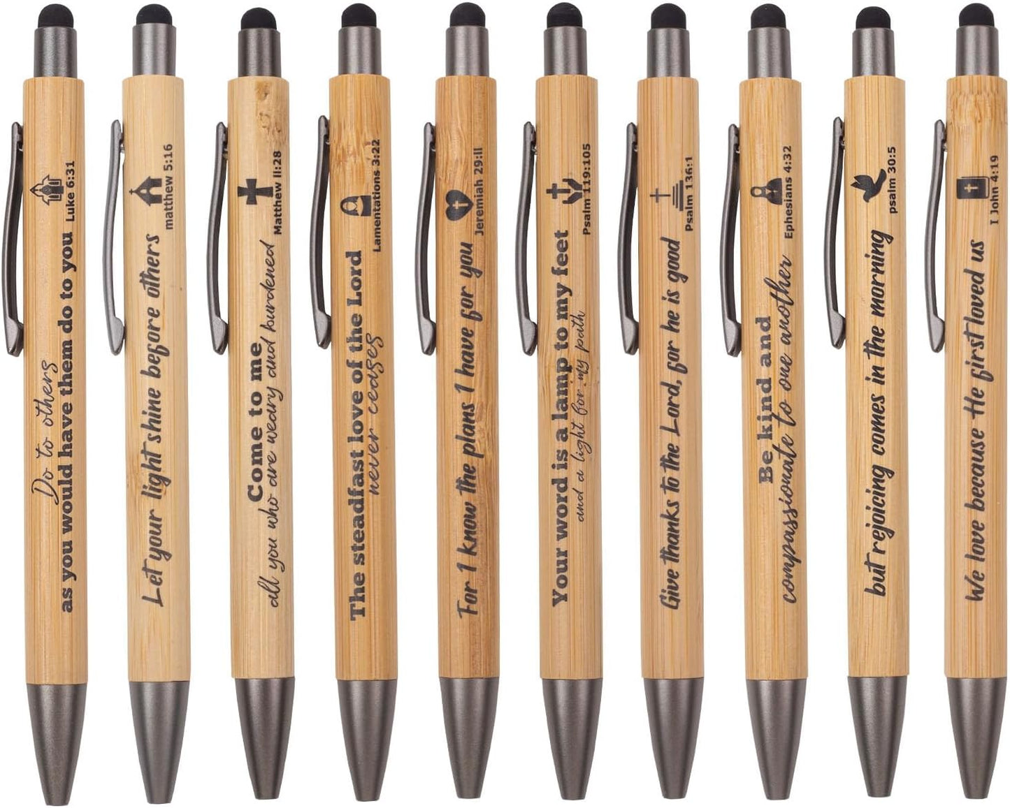 10 Pcs Christian Inspirational Stylus Bamboo Ballpoint Pens Set Bible Pens Bulk Christian Pens Gifts for Church Women Men Sunday Party Teacher Christians Supplies