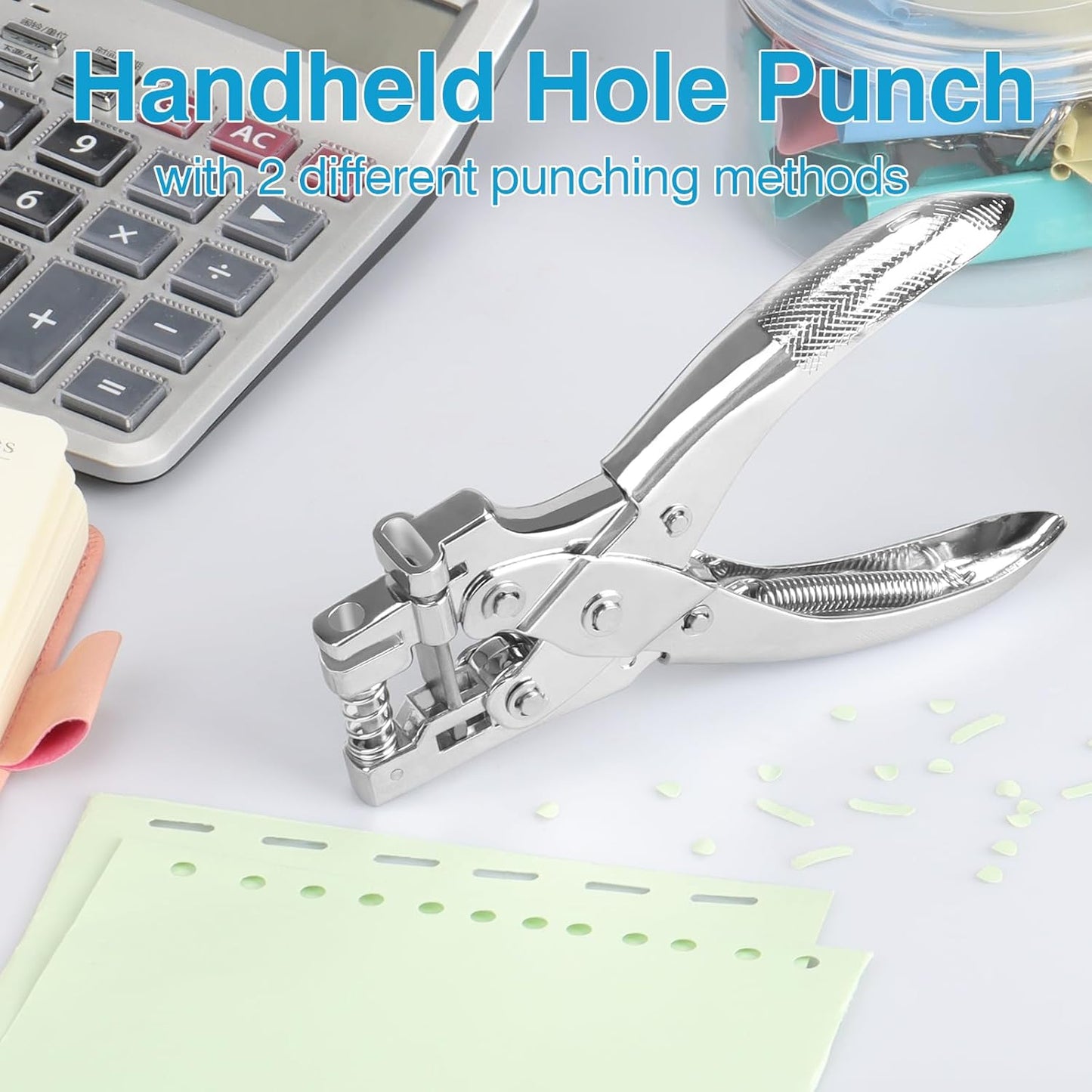 2 in 1 Badge Slot Hole Punch for ID Cards, Heavy Duty Hand Punch Metal Hole Puncher for PVC Material, Business Cards, Paper and Cardstock (5mm Round Hole &13mm X 3mm Slot Hole, Silver)
