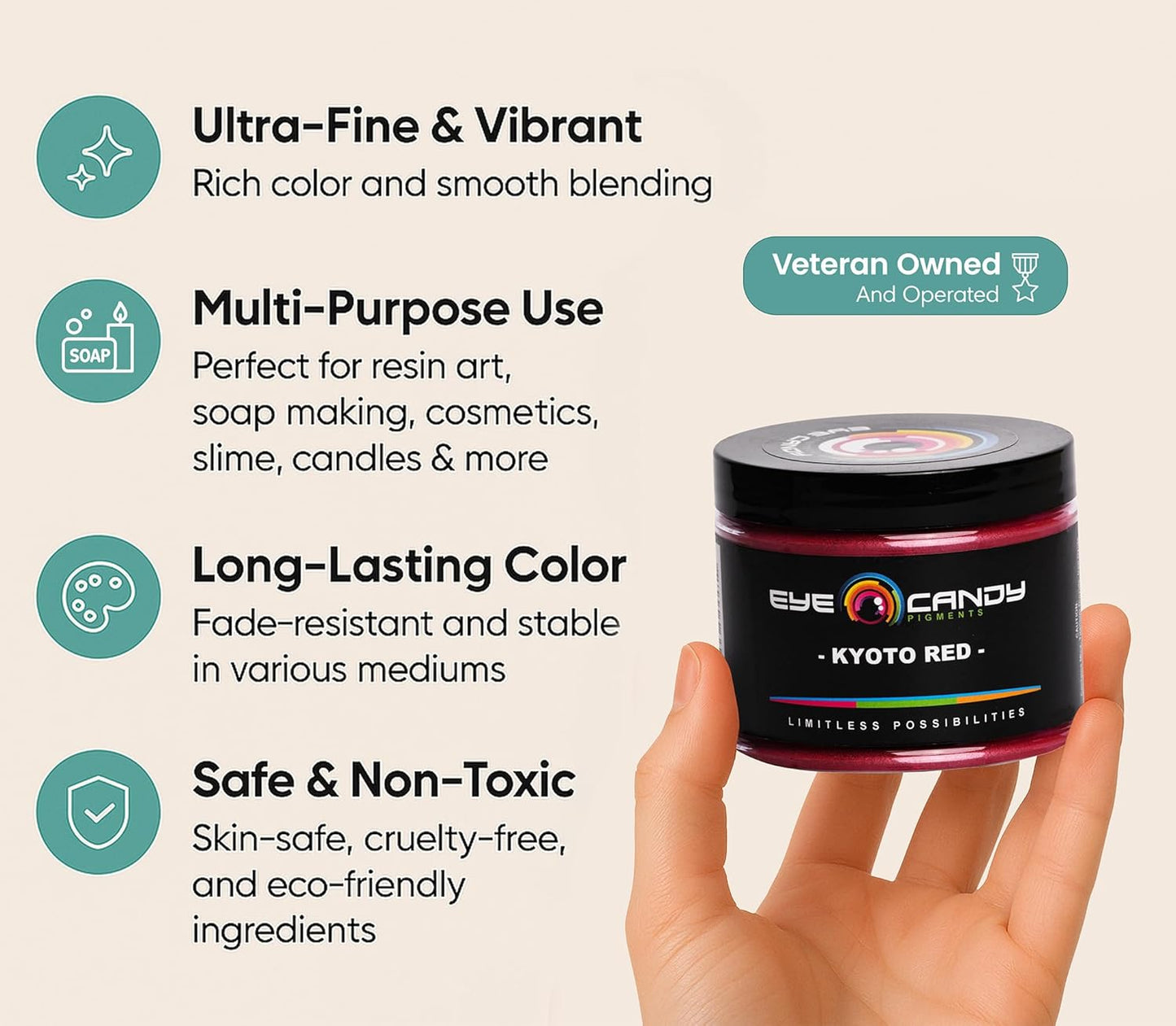 Eye Candy Pigments Premium Red Mica Powder - Kyoto Red (50gr) - for Epoxy, Resin, Soap, Paint, Woodworking, Acrylic Pouring, Bath Bombs, Fishing Lures - DIY Arts and Crafts Additive