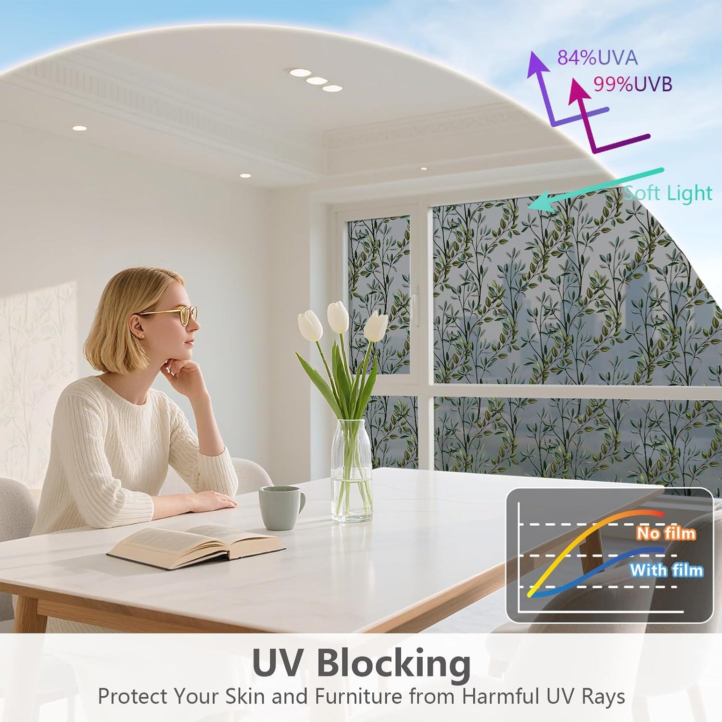 NINETREX One Way Window Privacy Film, Daytime Privacy Static Cling Sun Blocking Anti UV Reflective Window Tint for Home and Office 35.4 x 78.7 inches, Black Silver Leaf