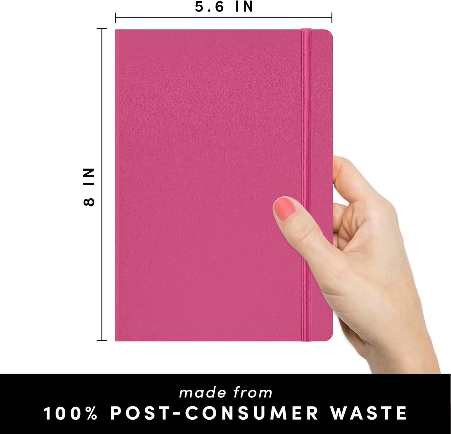 PAPERAGE Recycled Lined Journal Notebook, (Rose), 160 Pages, Medium 5.6 in x 8 in - 100 GSM Thick Paper – College Ruled, Hardcover Journaling Notebook for Work, School & Note Taking