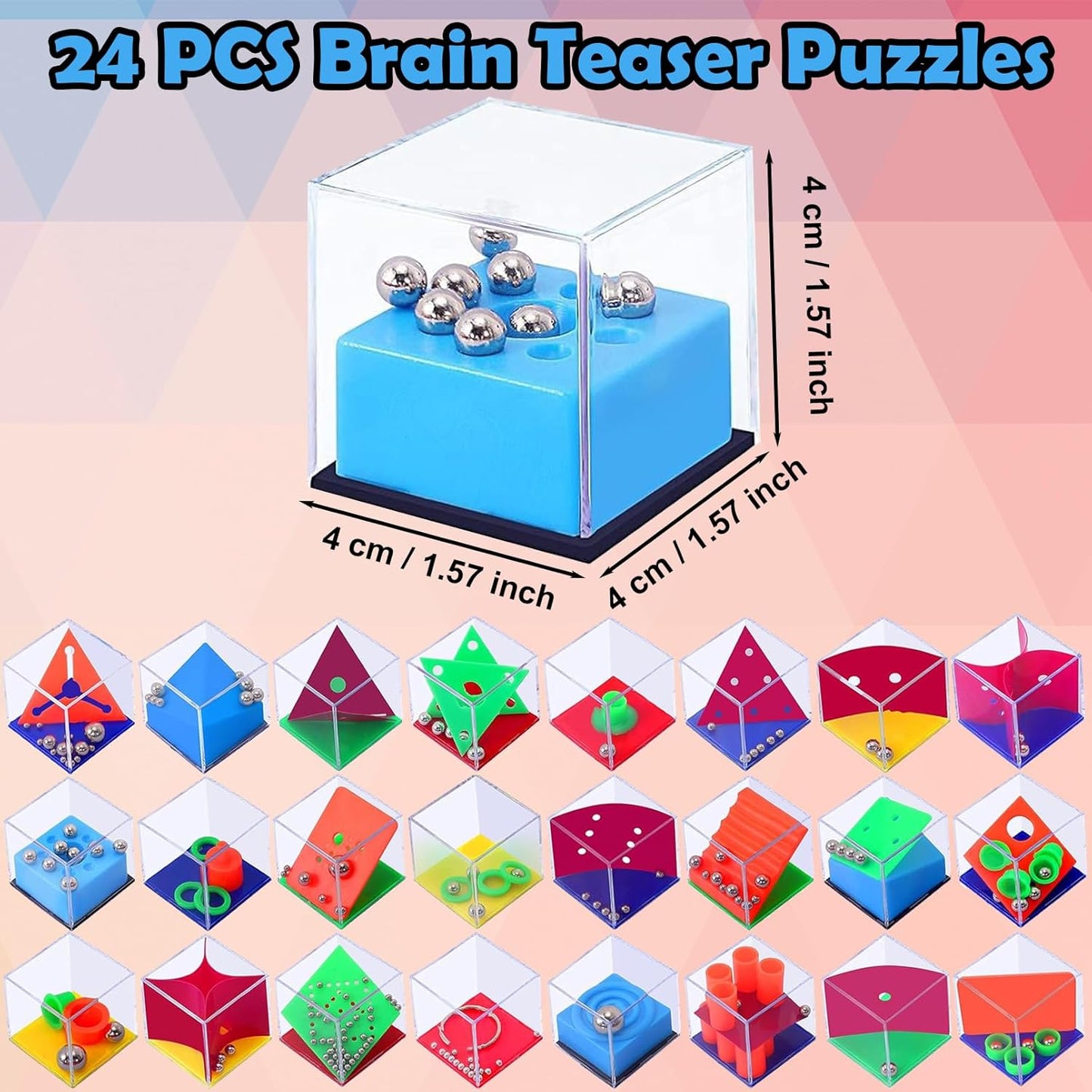 24 PCS Brain Teaser Puzzles for Kids,Balance IQ Maze Game Mini Fidget Puzzle Box,1.57 Inch Maze Puzzle Cubes Party Favor Games Challenge Decompression for Adults