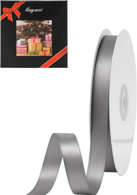 LIUYAXI Silver Satin Ribbon, Double Faced 1/2" X Continuous 25 Yards Ribbons Perfect for Gift Wrapping Bows Bouquet Wedding Craft and More