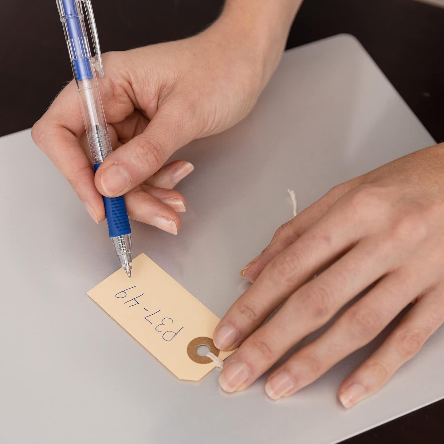 100 Small Manila Paper Tags with String - #1, 2 3/4” x 1 3/8” - Hang Shipping Labels with String Attached and Reinforced Hole, Pre-Strung Tags