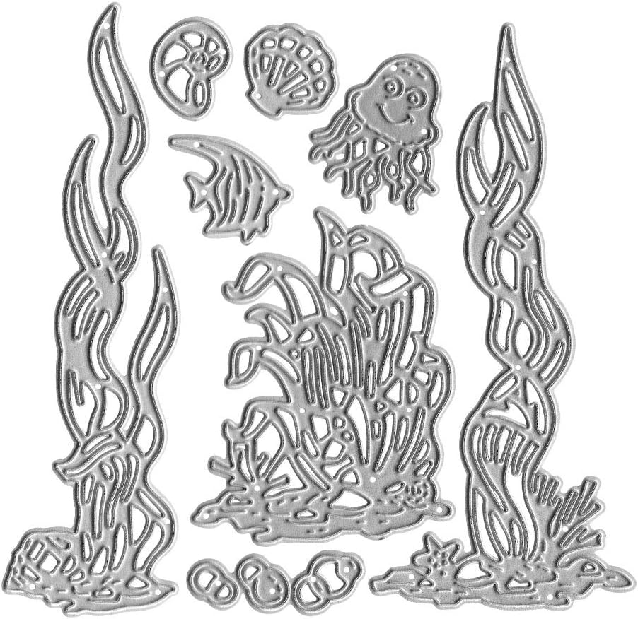 Metal Sea Grass Seaweed Coral Tropical Fish Cutting Dies,Jellyfish Shell Fish Conch Ocean Die Cuts Summer Embossing Stencils Template Mould for Card Scrapbooking and DIY Craft Album Paper Card Decor