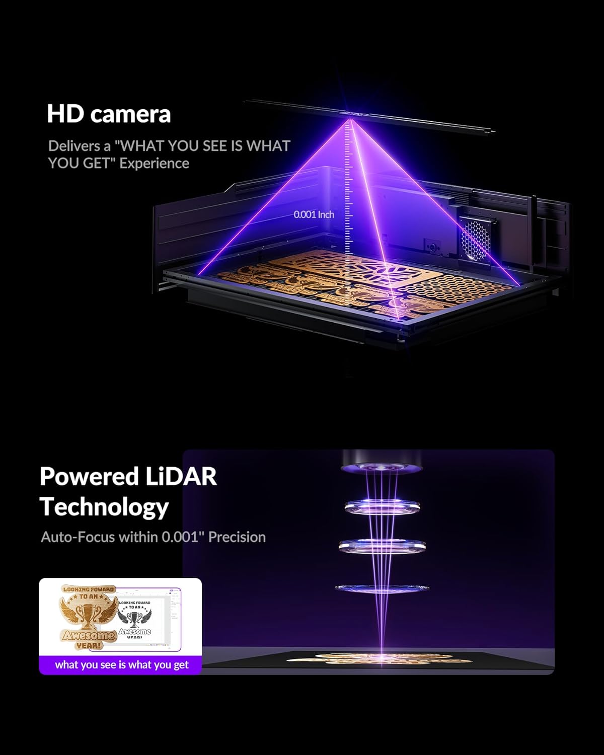 WECREAT Vision Pro 45W Laser Cutter and Engraver with Air Assist, HD Camera & Auto-Lifting, Laser Cutter Cuts 1” Wood, Full Enclosure Laser Engraving Machine for Wood and Metal, Acrylic, Leather etc