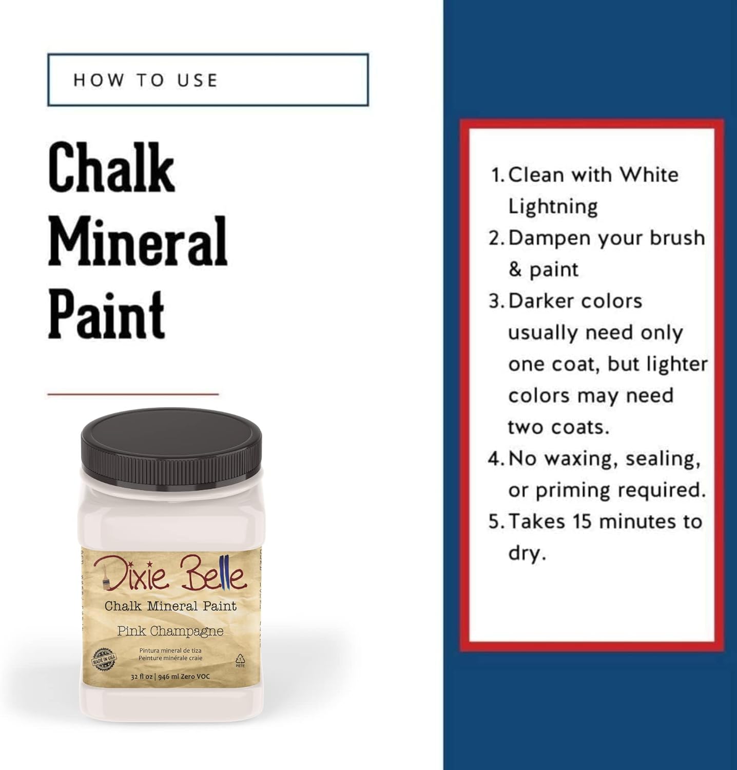 Dixie Belle Paint Company Chalk Finish Furniture Paint - Pink Champagne (32oz) - Matte Pale Pink Chic Chalk Mineral DIY Furniture Paint