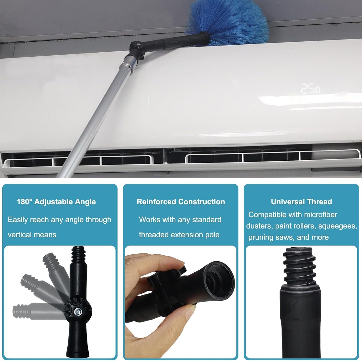 Rotatable Joint Angle Adaptor for Telescoping Extension Pole, Versatile for Window Cleaning, Gutter Cleaning, Light Bulb Changing, Painting Threaded Extension Pole -1 Pack