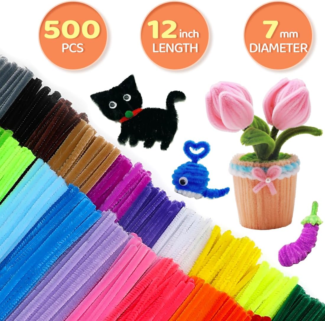 GAGANIU 500pcs Pipe Cleaners, Pipe Cleaners for Crafts, Craft Supplies Multicolor Chenille Stems for Art&Craft Christmas DIY Projects(Orange)
