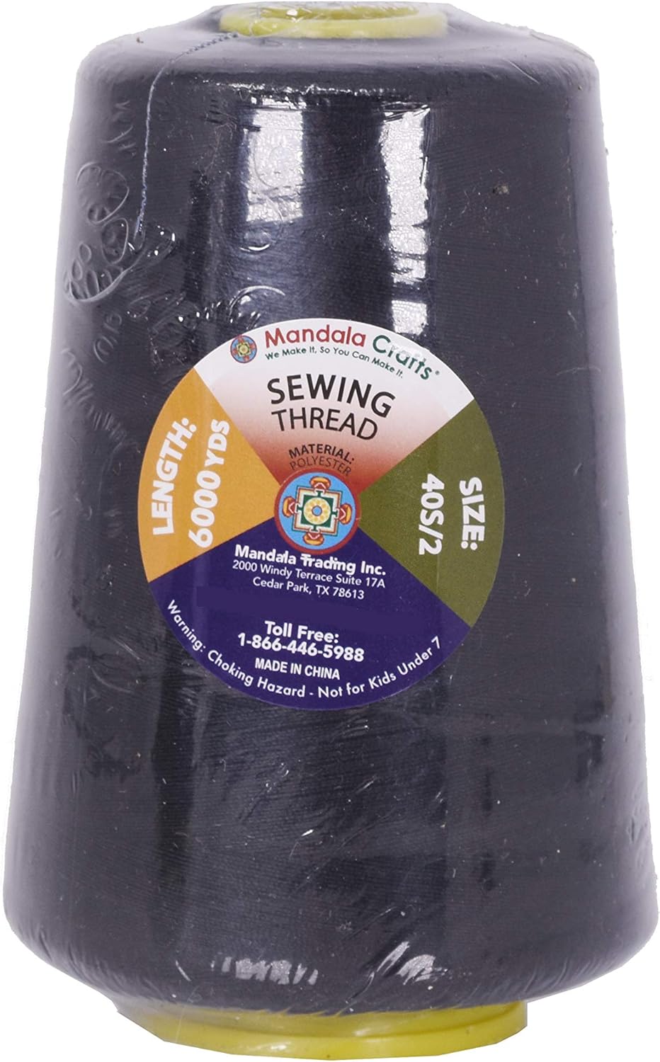 Mandala Crafts 4 Pack of Serger Threads Cones Spools - 40S/2 24000 Yards Polyester Black Threads for Sergers Machine and Overlock Quilting Sewing Machine