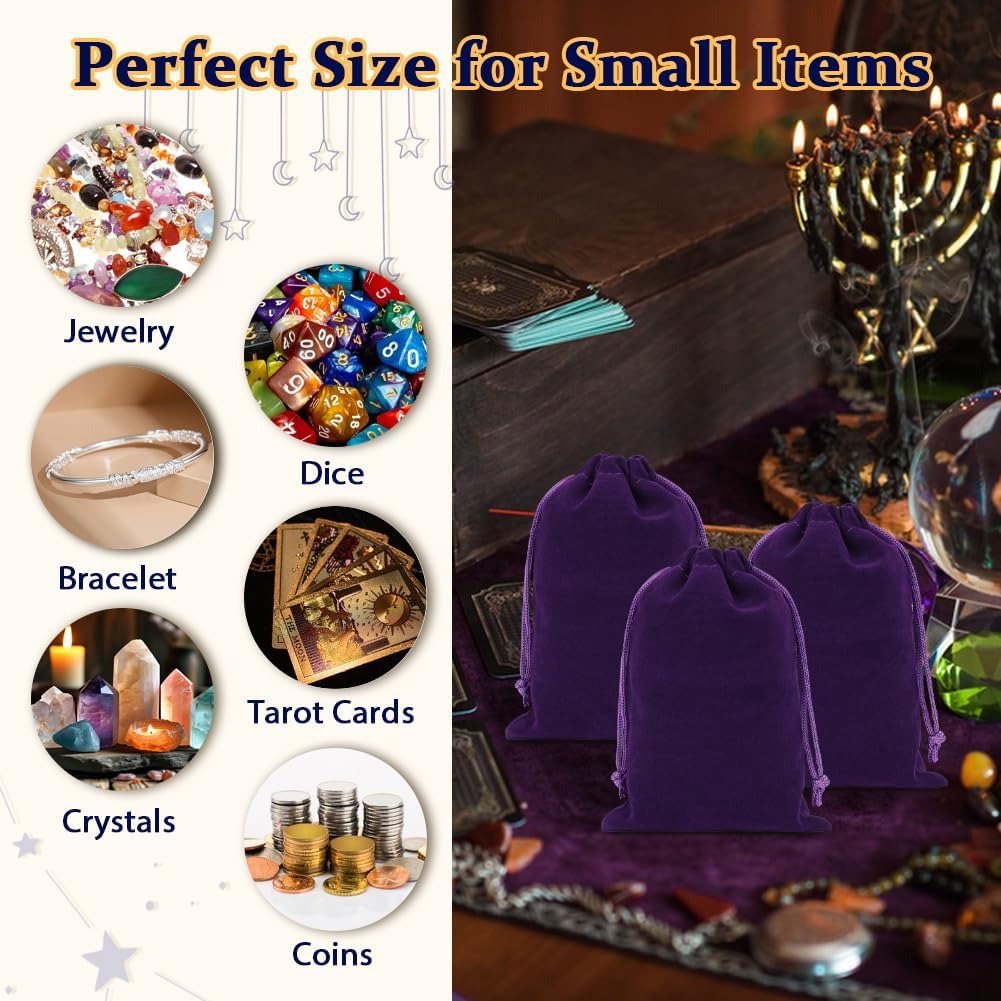 Shintop 20pcs Velvet Bags with Drawstring, 4x6 inch Purple Jewelry Bags Gift Pouches for Dice, Crystals, Tarot Cards