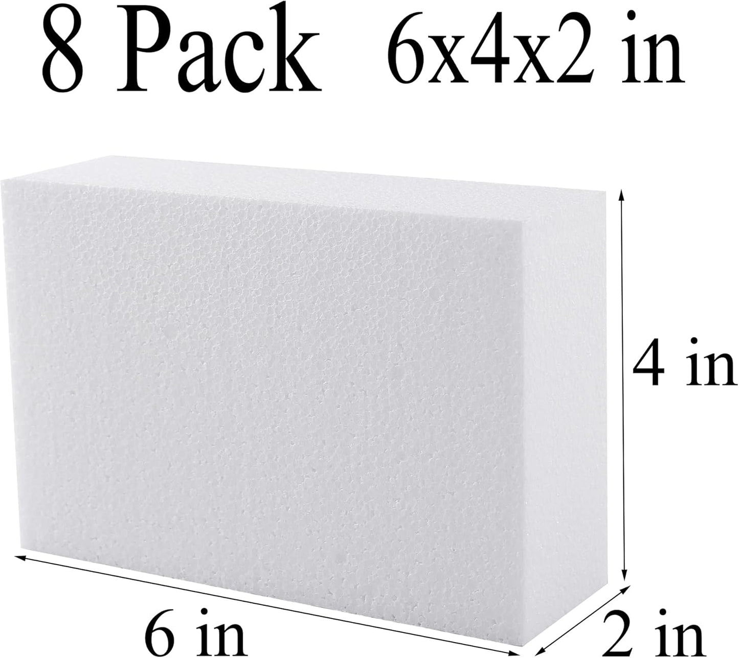 AMZQNART 8 Pack Crafts Foam Blocks, 6x4x2 Square Polystyrene Foam Bricks for Art Sculpting, Flower Arrangements, Sculpture, Modeling, School and Home DIY.