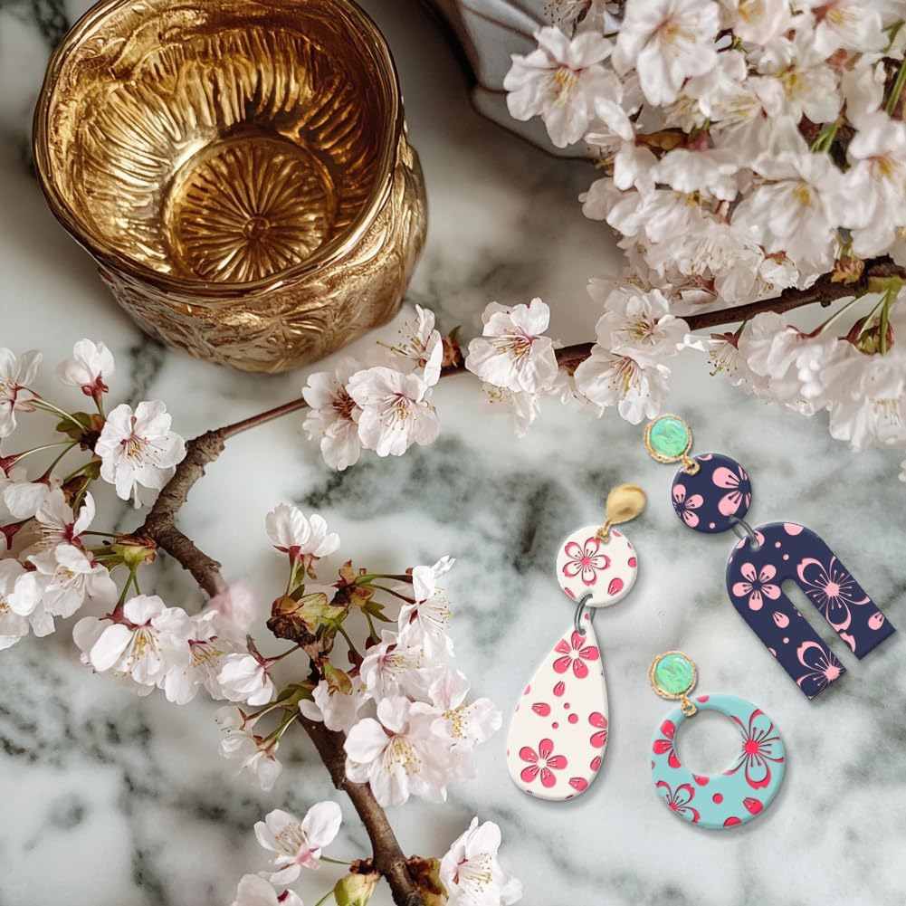 CHGCRAFT Cherry Blossoms Polymer Clay Texture Sheets Flowers Texture Silicone Clay Texture Stamp Clay Modeling Pattern Pad Texture Sheets for Earrings Jewelry Making